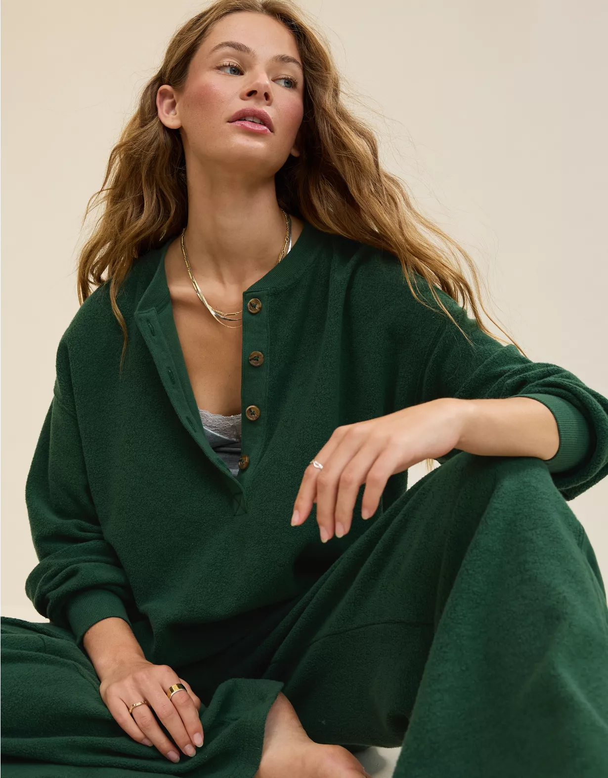 Aerie Sherpa Henley Sweatshirt