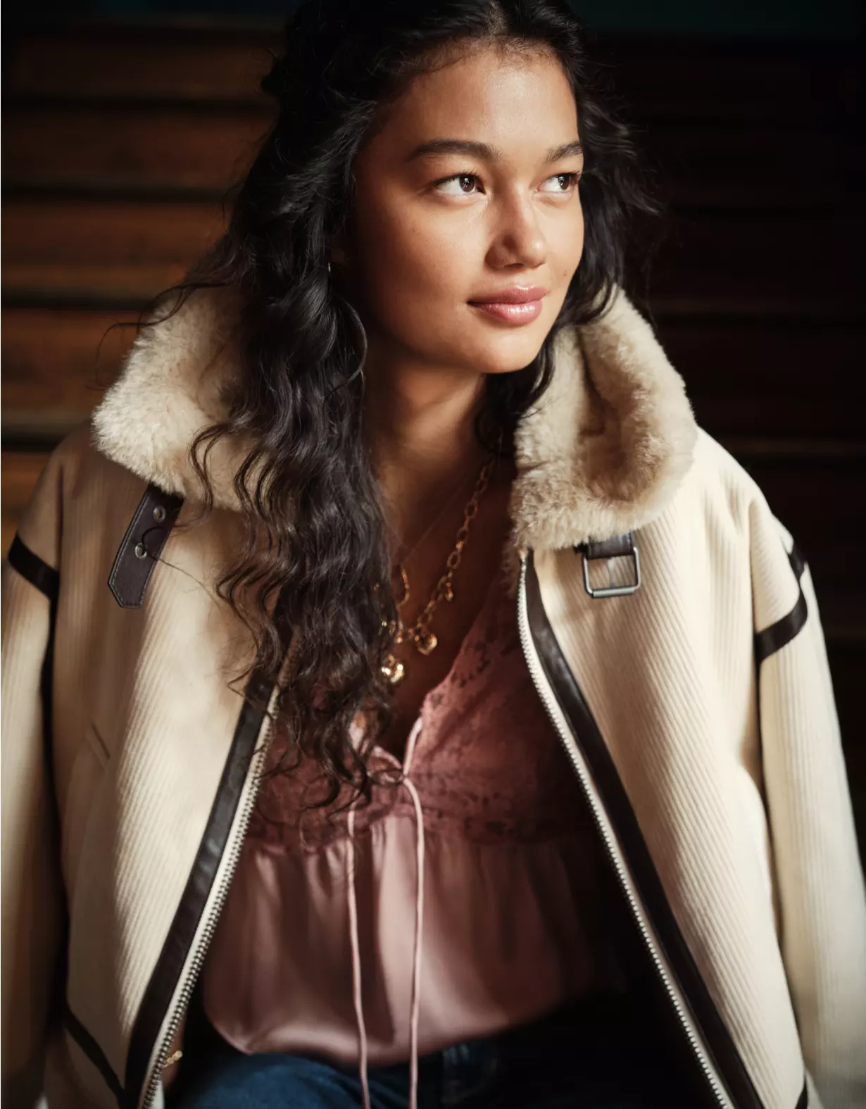 AE Cropped Corduroy Bomber Jacket