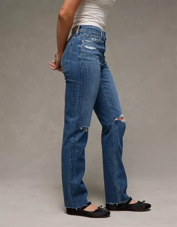 AE Stretch Ripped Super High-Waisted Straight Jean - Image 5