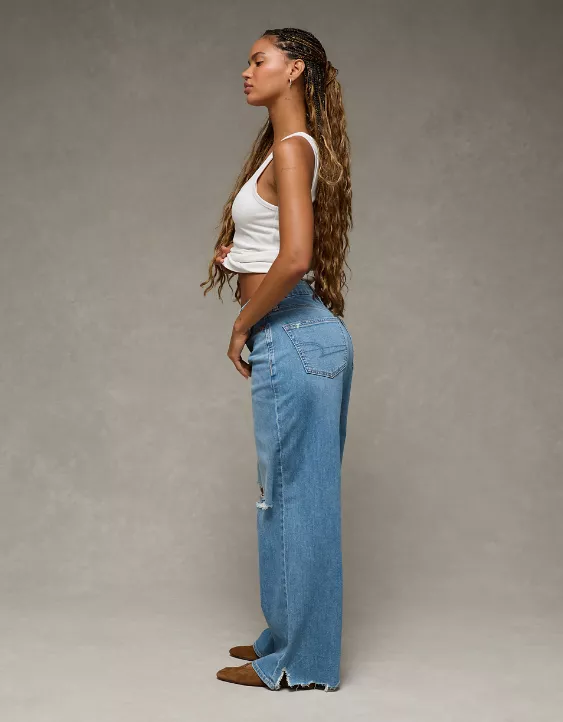 AE Dreamy Drape Stretch Curvy Ripped Super High-Waisted Baggy Wide-Leg Jean - Image 5