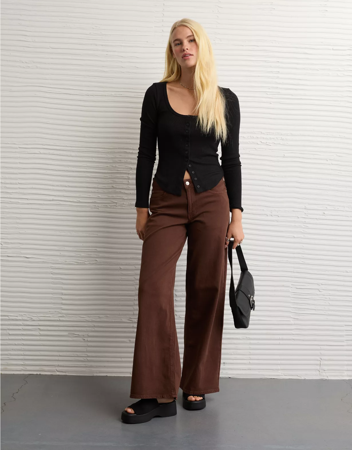 AE Waffle Long Sleeve Button-Up Tee