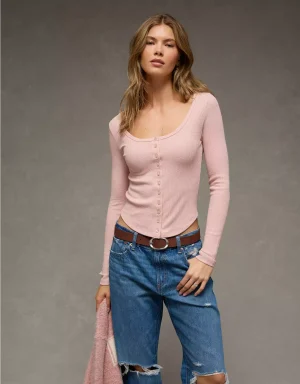 AE Waffle Long Sleeve Button-Up Tee