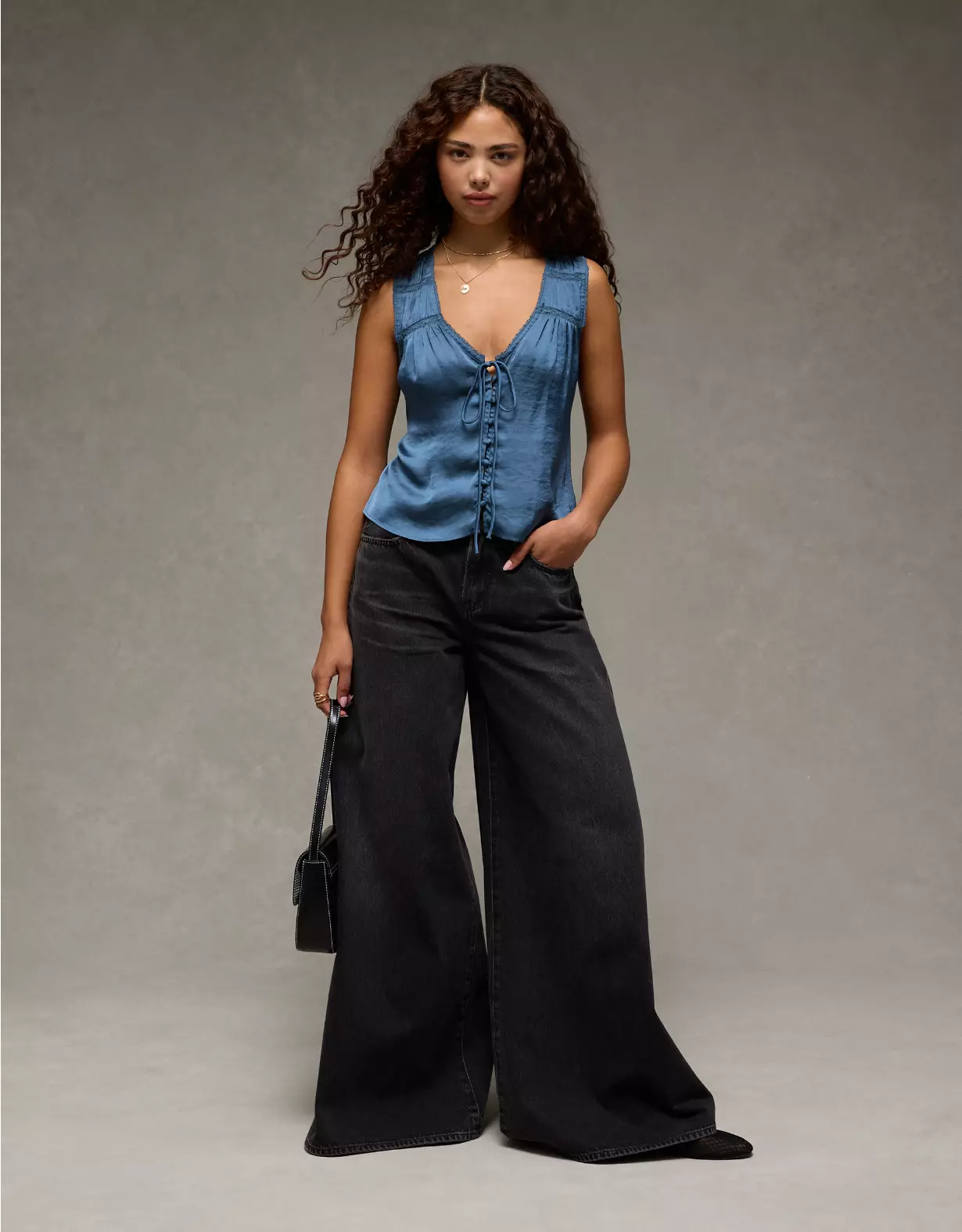 AE Lace Button-Front Tank Top