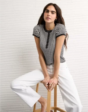 AE Henley Pointelle Sweater T-Shirt