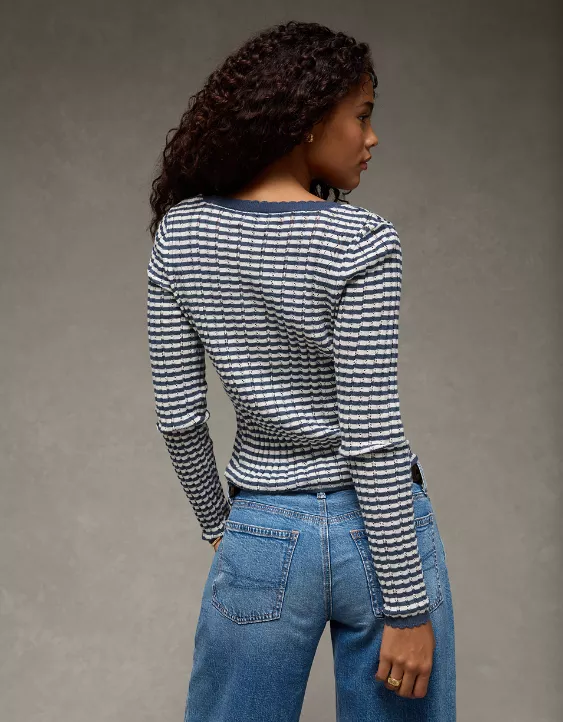 AE Pointelle Henley Sweater Top - Image 2