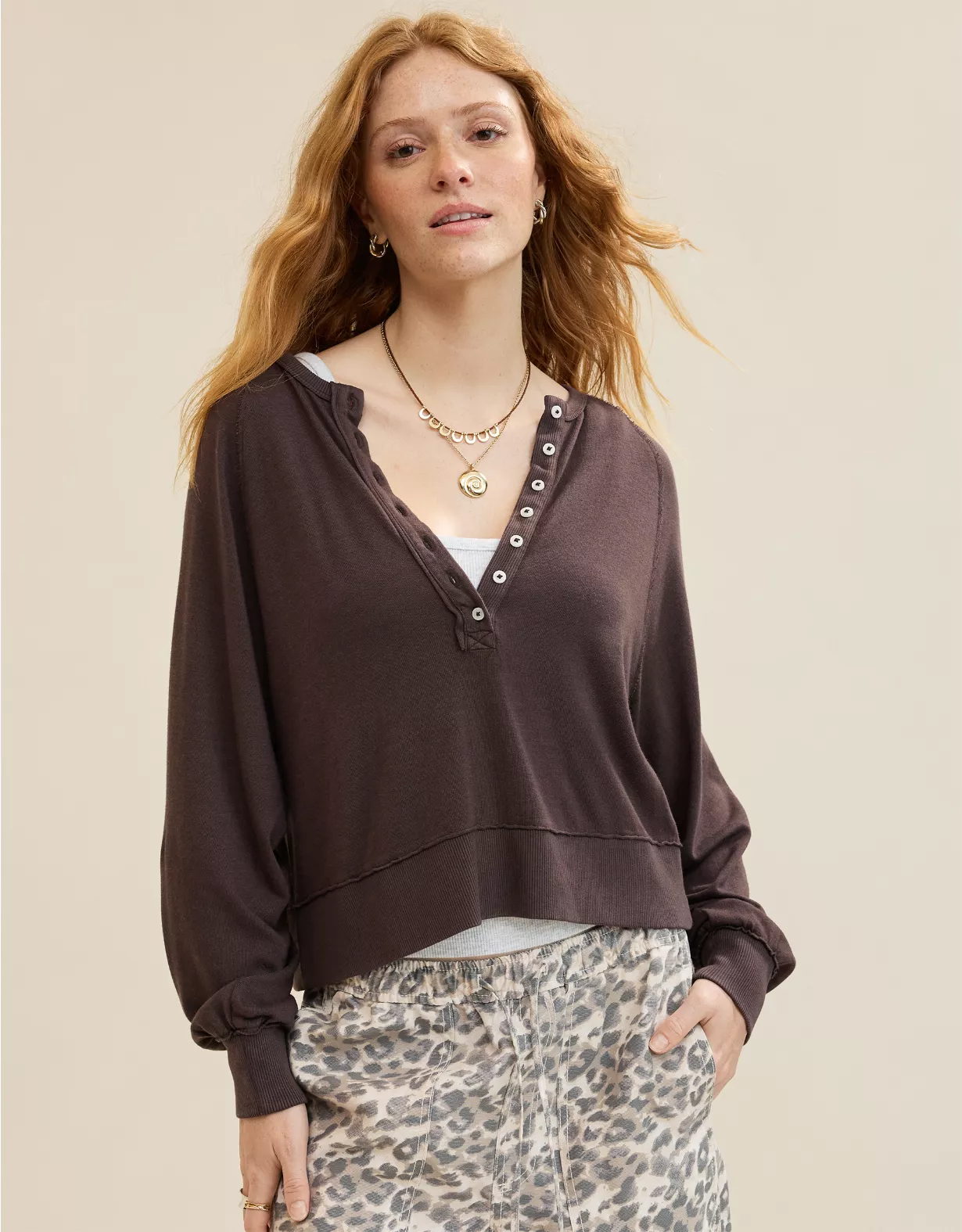 Aerie Happy Snit Henley T-Shirt