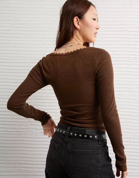 AE Lace-Trim Long Sleeve T-Shirt - Image 2