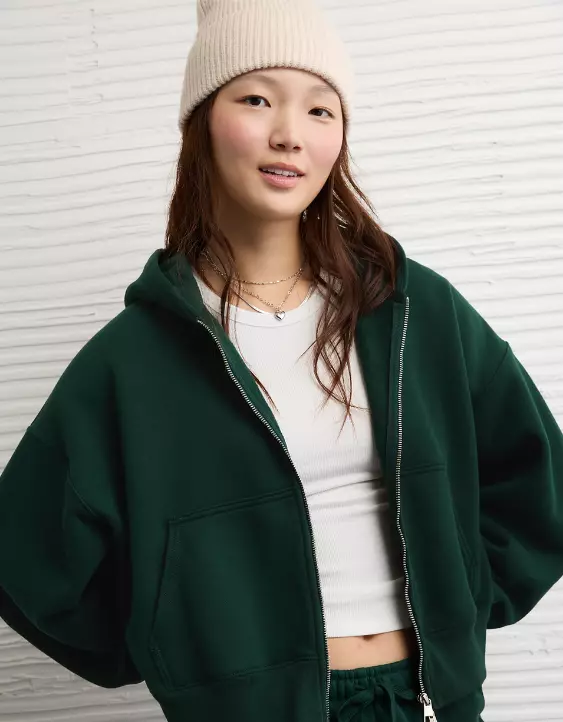 AE Everyday Luxe Barrel Sleeve Full Zip Hoodie - Image 7