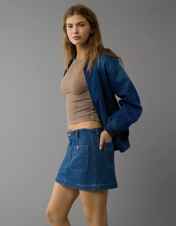 AE Stretch Low-Rise A-Line Denim Mini Skirt - Image 6
