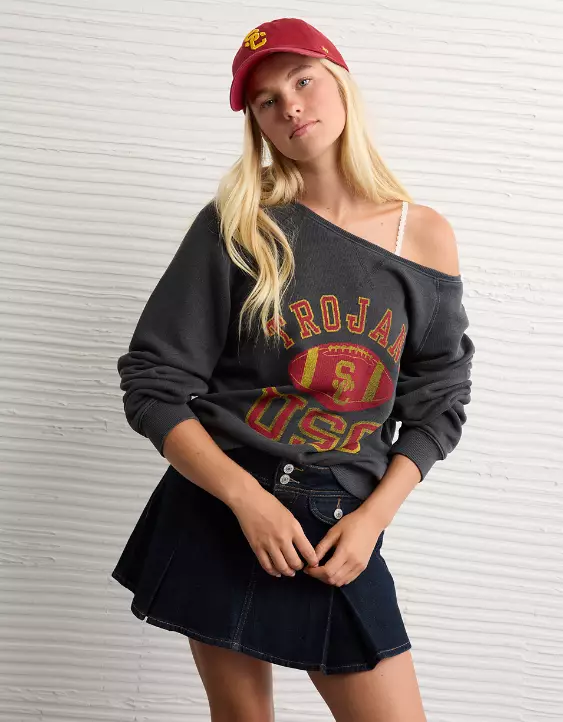 AE USC Trojans Graphic Off The Shoulder Sweatshirt - Image 5