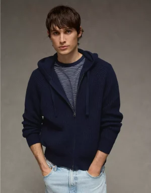 AE Zip-Up Shaker Stitch Sweater Hoodie