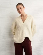 AE Whoa So Soft Notch Neck Cable Sweater