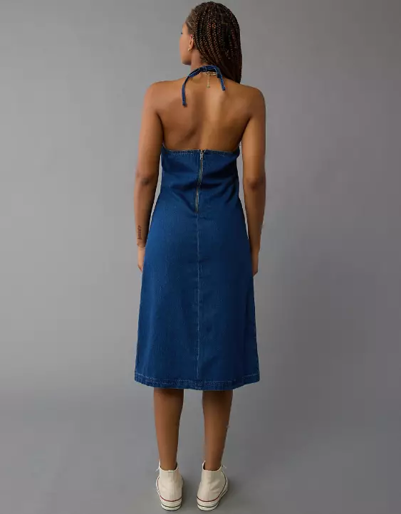AE Denim Halter Shift Midi Dress - Image 5