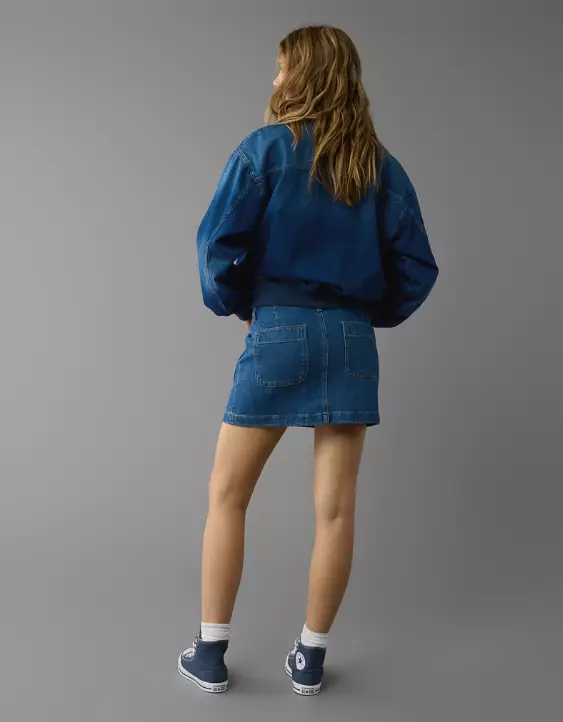 AE Stretch Low-Rise A-Line Denim Mini Skirt - Image 2
